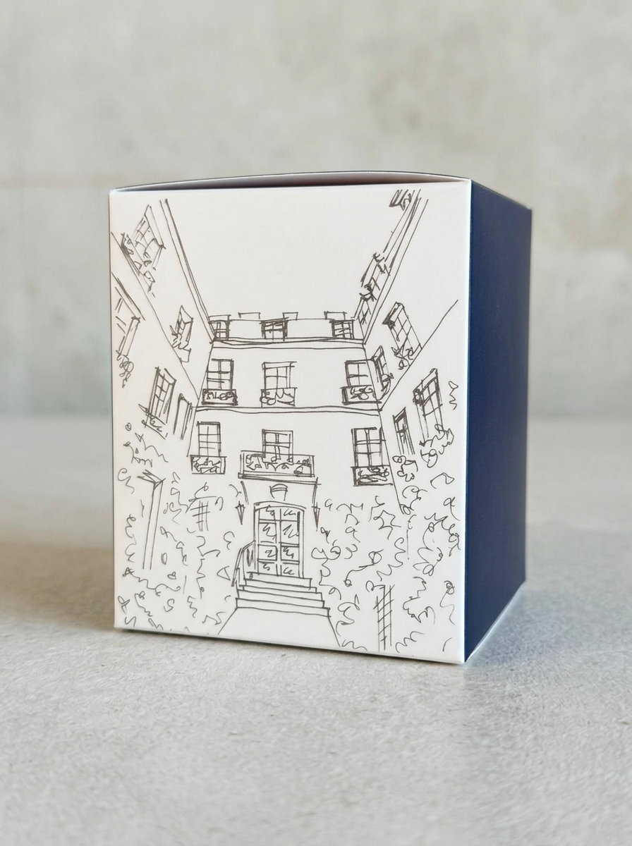 Détail de l'illustration au trait de la cour intérieure de l'hôtel Relais Christine